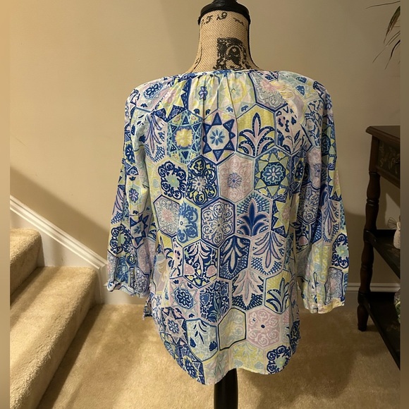 Talbots Blue and Yellow 3/4 Sleeve Buttoned Blouse - Picture 5 of 5